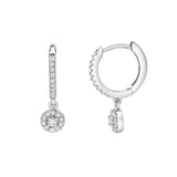 Nerida Pave Round Diamond Drop Huggie Hoop Earrings in 14K White Gold