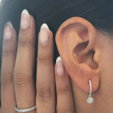 Nerida Pave Round Diamond Drop Huggie Hoop Earrings in 14K White Gold