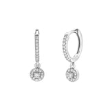Nerida Pave Round Diamond Drop Huggie Hoop Earrings in 14K White Gold