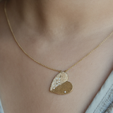 Aether Scattered Diamond Studded Heart Disc Pendant in 14K Yellow Gold