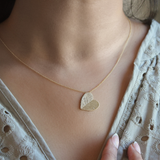 Aether Scattered Diamond Studded Heart Disc Pendant in 14K Yellow Gold