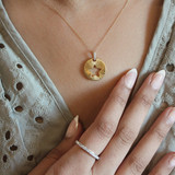 Astrid Star Diamond Studded Round Disc Pendant in 14K Yellow Gold