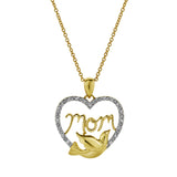 Dove & Heart Mom Diamond Pendant in 10K Yellow Gold