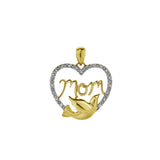 Dove & Heart Mom Diamond Pendant in 10K Yellow Gold