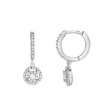 Camellia Pave Round Diamond Drop Huggie Hoop Earrings in 14K White Gold