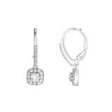 Midsummer Pave Square Shape Diamond Drop Huggie Hoop Earrings in 14K White Gold
