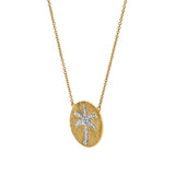 Soleil Palm Diamond Studded Round Disc Pendant in 14K Yellow Gold