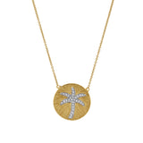 Soleil Palm Diamond Studded Round Disc Pendant in 14K Yellow Gold