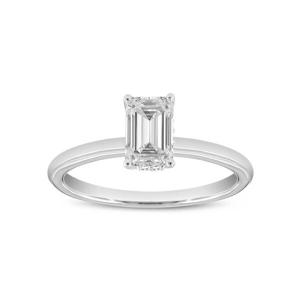 Certified Lab Grown Emerald Cut Cathedral Hidden Halo Solitaire Diamond Ring (1.07 ctw) in 14K Gold