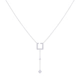Street Light Open Square Bolo Adjustable Diamond Lariat Necklace in Sterling Silver