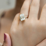 Solaire 14K Yellow Gold Emerald Cut Lab Grown Diamond Bezel Solitaire Engagement Ring – 5 cts