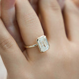 Solaire 14K Yellow Gold Emerald Cut Lab Grown Diamond Bezel Solitaire Engagement Ring – 5 cts