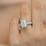 Vienna 14K White Gold Emerald Cut Lab Grown Diamond Hidden Halo Engagement Ring - 7.5 cts
