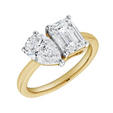 Evermore 14K Yellow Gold Emerald and Pear cut Diamond Toi et Moi Ring - 3 ct