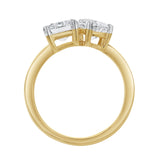 Evermore 14K Yellow Gold Emerald and Pear cut Diamond Toi et Moi Ring - 3 ct
