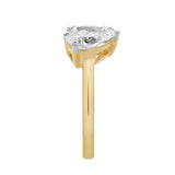 Evermore 14K Yellow Gold Emerald and Pear cut Diamond Toi et Moi Ring - 3 ct