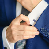 Blue Lace Agate Stone Cufflinks in Black Rhodium Plated Sterling Silver