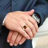 Chatoyant Red Tiger Eye Quartz Stone Signet Ring in 14K Yellow Gold Plated Sterling Silver