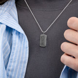 Fossil Agate Stone Tag in Black Rhodium Plated Sterling Silver