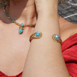 Glory of the Sun Turquoise & Diamond Cuff in 14K Yellow Gold Plated Sterling Silver