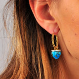 Summer Nights Turquoise & Diamond Hoop Earrings in 14K Yellow Gold Plated Sterling Silver