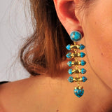 Twisted Rays Turquoise & Diamond Dangle Earrings in 14K Yellow Gold Plated Sterling Silver