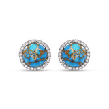 Floating Rays Half Sun Turquoise Detachable Diamond Earrings in 14K Yellow Gold Plated Sterling Silver