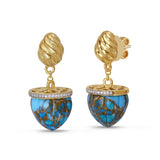 Glory of the Sun Turquoise & Diamond Drop Earrings in 14K Yellow Gold Plated Sterling Silver