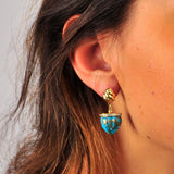 Glory of the Sun Turquoise & Diamond Drop Earrings in 14K Yellow Gold Plated Sterling Silver