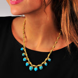 Sunshine Twist Turquoise Studded Necklace in 14K Yellow Gold Plated Sterling Silver