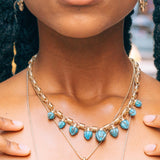 Sunshine Twist Turquoise Studded Necklace in 14K Yellow Gold Plated Sterling Silver