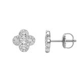 Alina Baguette & Round-Cut Diamond Clover Stud Earrings in 14K White Gold