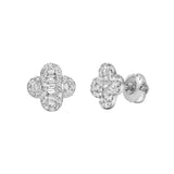 Alina Baguette & Round-Cut Diamond Clover Stud Earrings in 14K White Gold