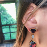 Love Me Not Amethyst Diamond Mosaic Earrings in 14K Yellow Gold Plated Sterling Silver