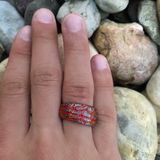 Rivers of Fire Black Rhodium Plated Sterling Silver Textured Red Orange Enamel Band Ring