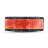 Mista Lava Black Rhodium Plated Sterling Silver Textured Red Orange Enamel Band Ring