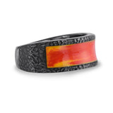Mista Lava Black Rhodium Plated Sterling Silver Textured Red Orange Enamel Band Ring