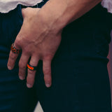 Mista Lava Black Rhodium Plated Sterling Silver Textured Red Orange Enamel Band Ring