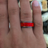 Mista Lava Black Rhodium Plated Sterling Silver Textured Red Orange Enamel Band Ring