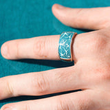 Ocean Waves Sterling Silver Blue Green Enamel Band Ring