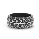 Born Drifter Black Rhodium Plated Sterling Silver Tire Tread Black Diamond Band Ring