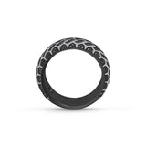 Born Drifter Black Rhodium Plated Sterling Silver Tire Tread Black Diamond Band Ring