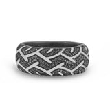 American Muscle Black Rhodium Plated Sterling Silver Tire Tread Black Diamond Band Ring