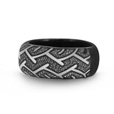 American Muscle Black Rhodium Plated Sterling Silver Tire Tread Black Diamond Band Ring