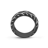 American Muscle Black Rhodium Plated Sterling Silver Tire Tread Black Diamond Band Ring