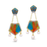 Wild & Free Diamond Mosaic Turquoise Earrings with Pearls in 14K Yellow Gold Plated Sterling Silver