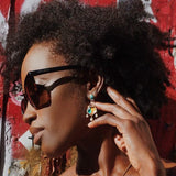 Wild & Free Diamond Mosaic Turquoise Earrings with Pearls in 14K Yellow Gold Plated Sterling Silver