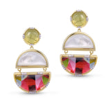 Envy Me Dangle Prehnite & Moonstone Diamond Earrings in 14K Yellow Gold Plated Sterling Silver