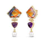 Mysterious Mayhem Amethyst & Pearl Diamond Drop Earrings in 14K Yellow Gold Plated Sterling Silver