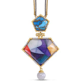 Free Spirit Turquoise & Pearl Diamond Necklace in 14K Yellow Gold Plated Sterling Silver